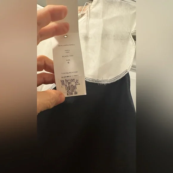 NWT Tory Burch Scalloped Shell Sleeveless Blouse Top Women's 4 Black White - Picture 3 of 6